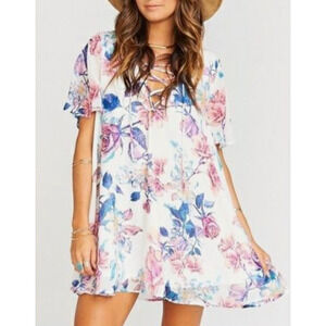 Show Me Your Mumu Rancho Vista Laceup Floral Mini Tunic Swing Dress • Size XS 🗣